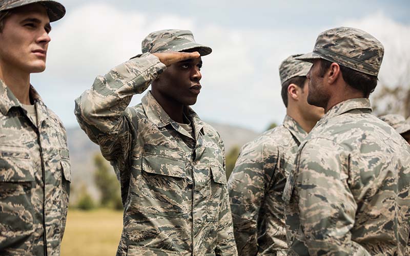 Airman saluting in formation